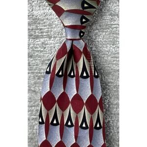 Gianfranco Ruffini Italian Silk Tie Men's Wide 3.75" Red Black Grey Geometric